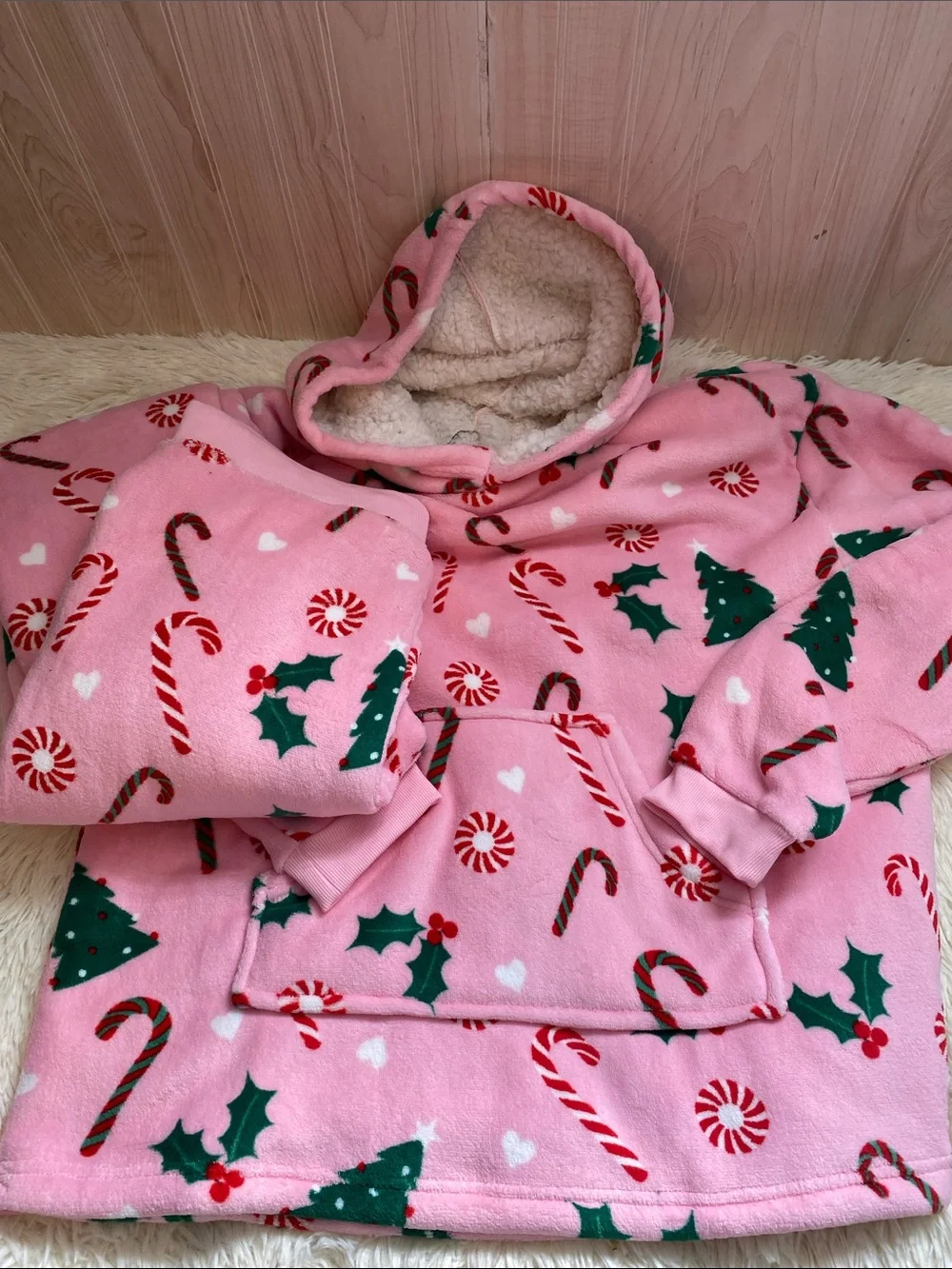 Women’s Candy Cane Fleece Hoodie PJ set